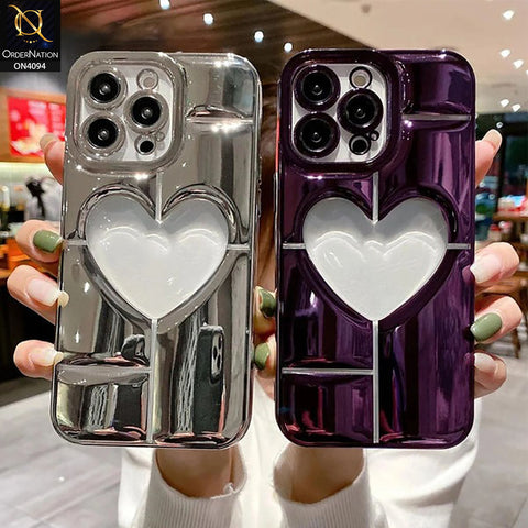 iPhone 11 - Silver -  Electroplating 3D Hollow Love Heart Soft Case
