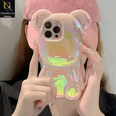 iPhone 14 Pro Max Cover - Pink - 3D Laser Plating Gradient Cool Bear Cartoon Soft Case