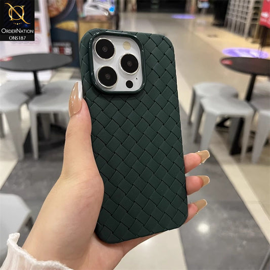 iPhone 13 Pro Max Cover - Dark Green - New Woven Design Leather Feel Soft TPU Case