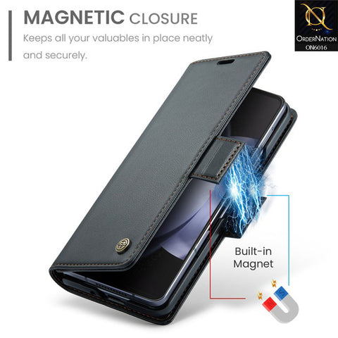 Samsung Galaxy Z Fold 5 5G Cover - Black -   CaseMe Classic Leather Wallet RFID Blocking Magnetic Buckle Flip Book Case