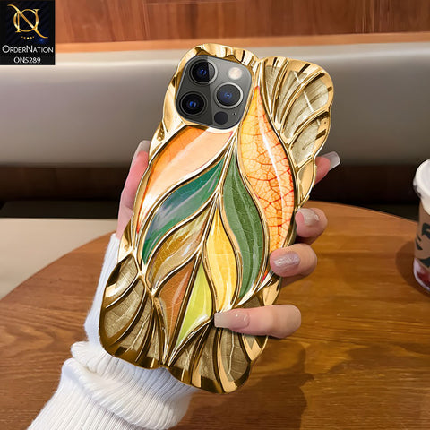 iPhone 12 Pro Cover - Golden - Luxury 3D Colorful Maple Leaf Electroplatiang Wavy Soft Border Case