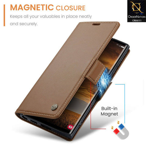 Samsung Galaxy S24 Ultra Cover - Brown - CaseMe Classic Leather Wallet RFID Blocking Magnetic Buckle Flip Book Case