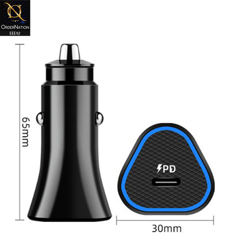 25W PD Type-C Adaptive Fast Car Charger With Type-C to C Cable - Black