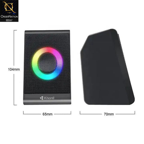Kisonli X12 Multimedia PC USB Speaker With Colorful RGB Lights - Black