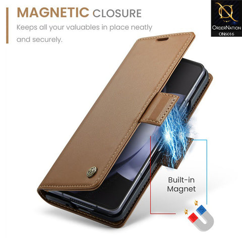 Samsung Galaxy Z Fold 5 5G Cover - Brown - CaseMe Classic Leather Wallet RFID Blocking Magnetic Buckle Flip Book Case