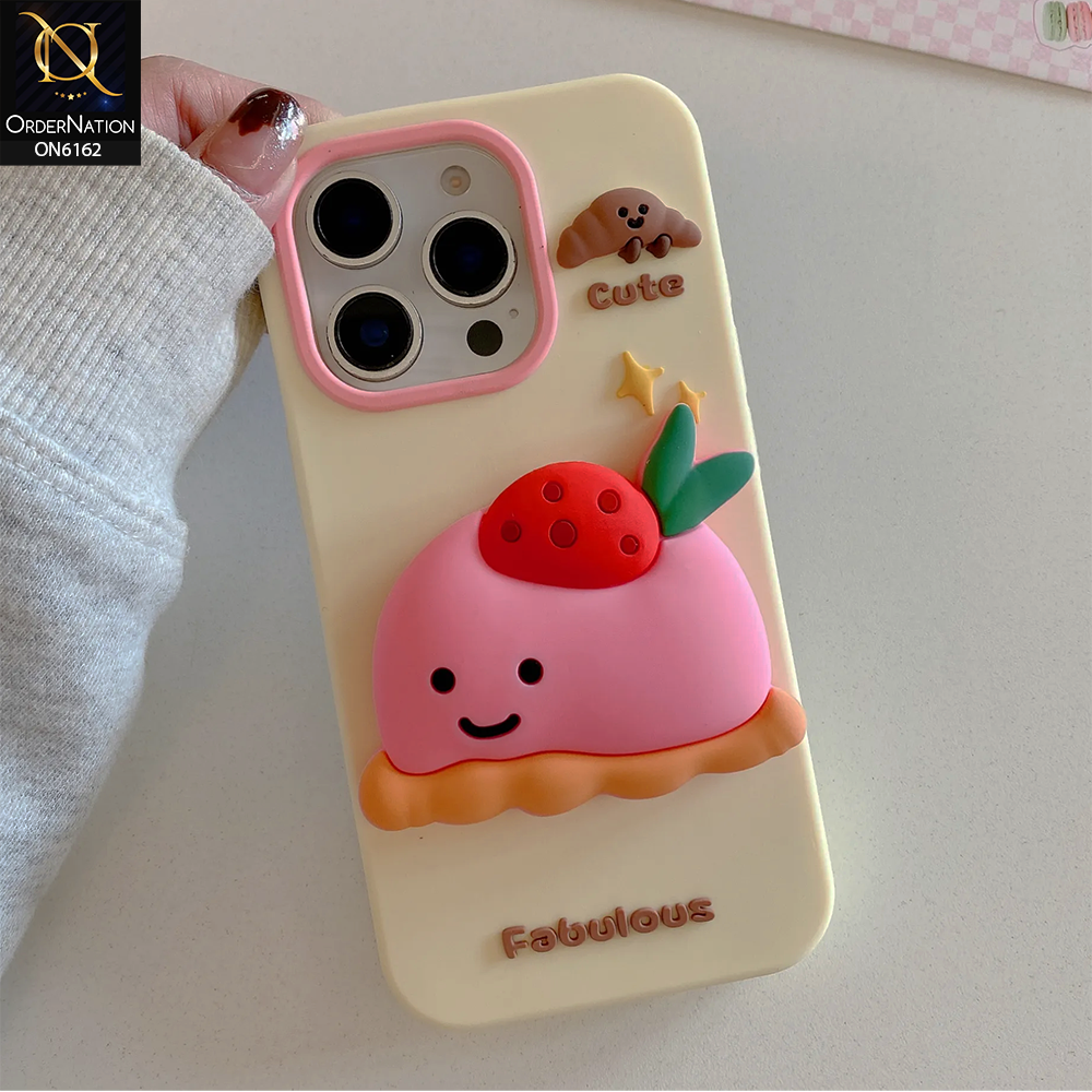iPhone 16 Pro Max Cover - Yellow - Cute 3D Strawberry Pie Silicone Phone Case – Soft Shockproof Protective Cover