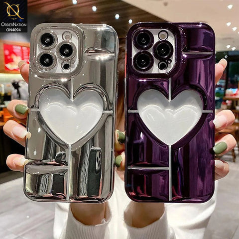 iPhone 14 Pro Max - Silver -  Electroplating 3D Hollow Love Heart Soft Case