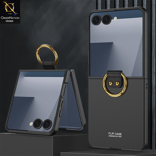 Samsung Galaxy Z Flip 7 Cover - Black - New PremiumUltra Thin Pc With Ring Holder And Glass Protection Designed By GKK