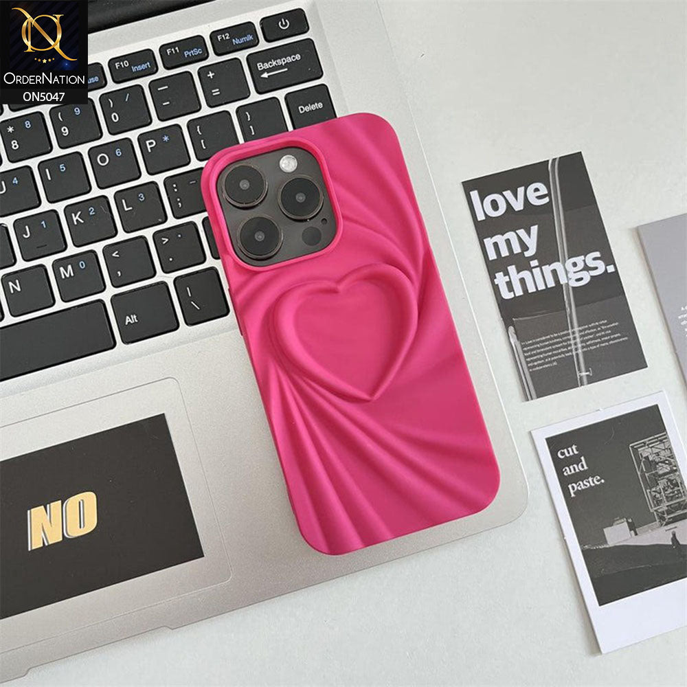iPhone 14 Pro Max Cover - Pink - 3D Heart Wrinkle Fold Design Soft Silicon Case
