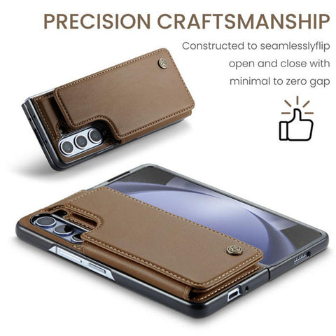 Samsung Galaxy Z Fold 5 5G Cover - Brown - CaseMe Premium Leather RFID Blocking Card Holder Case