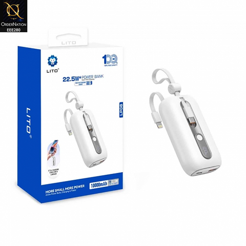 LITO POWER BANK (22.5W) Super Fast Charging 10000mah Power Bank - White