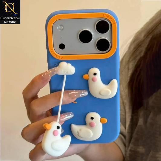 iPhone 17 Pro Max Cover - Blue - 3D Cute Cartoon Bird Blue Silicone Case - Soft Protective Shockproof Case