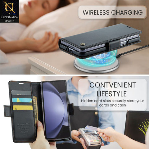 Samsung Galaxy Z Fold 5 5G Cover - Black -   CaseMe Classic Leather Wallet RFID Blocking Magnetic Buckle Flip Book Case
