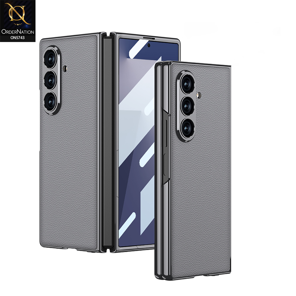 Samsung Galaxy Z Fold 7 Cover - Gray - New Luxury Plating Hinge Front Glass Protective Flim Matte Case Designed By GKK