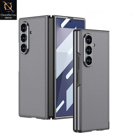 Samsung Galaxy Z Fold 7 Cover - Gray - New Luxury Plating Hinge Front Glass Protective Flim Matte Case Designed By GKK