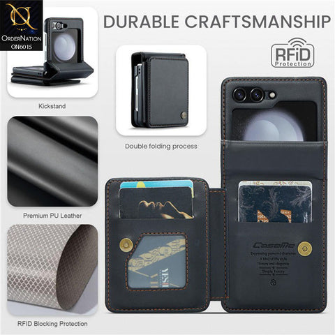 Samsung Galaxy Z Flip 5 5G Cover - Black - CaseMe Premium Leather RFID Blocking Card Holder Case