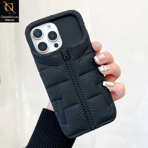 iPhone 13 Pro Cover - Black - 3D Zipper Puffer Jacket Phone Case – Cute Soft Silicone Cover