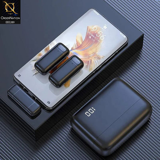 K6 Type-C Portable ANC Dual Wireless Lavalier Microphone With Charging Case - Black