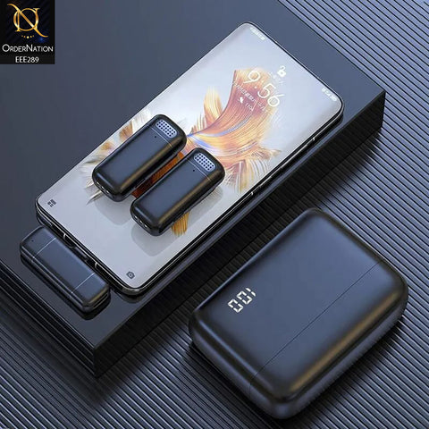 K6 Type-C Portable ANC Dual Wireless Lavalier Microphone With Charging Case - Black