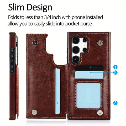 Samsung Galaxy S23 Cover - Black - Luxury PU Leather Card Holder Wallet Soft Case