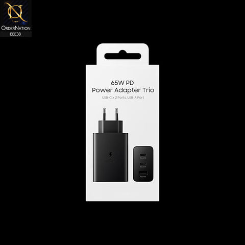 65W PD Power Adapter Trio USB C X 2 Ports, USB-A Port - Black