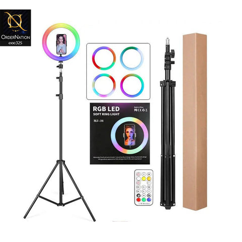 MJ36 RGB LED Soft Ring Light 36CM With Phone Holder USB Plug - Black
