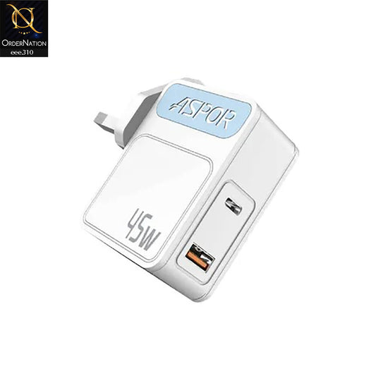 Aspor A839 45W PD I QC Dual Port Fast PD Charger - White