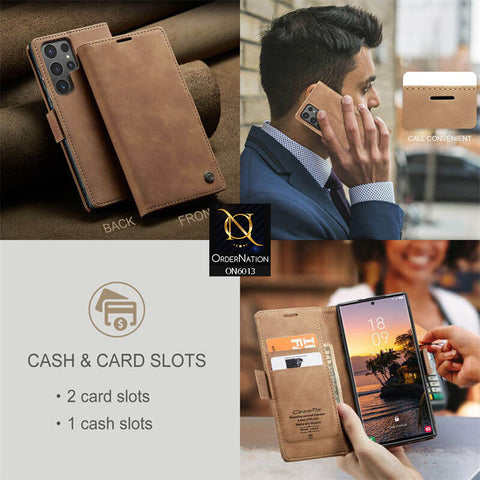 Samsung Galaxy S24 Ultra Cover - Brown - CaseMe Luxury Retro Suede Leather Wallet Flip Book Case