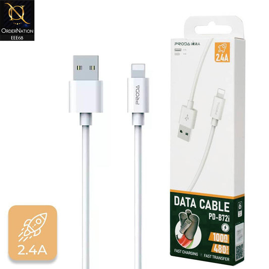 PRODA PD-B72i 2.4A Fast 1M Lightning Data and Charging Cable 480mb/s For iOS Devices - White