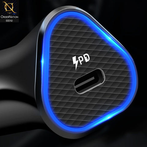 25W PD Type-C Adaptive Fast Car Charger With Type-C to C Cable - Black