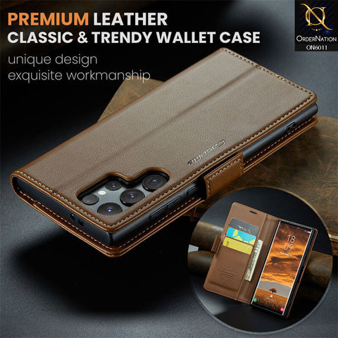 Samsung Galaxy S24 Ultra Cover - Brown - CaseMe Classic Leather Wallet RFID Blocking Magnetic Buckle Flip Book Case