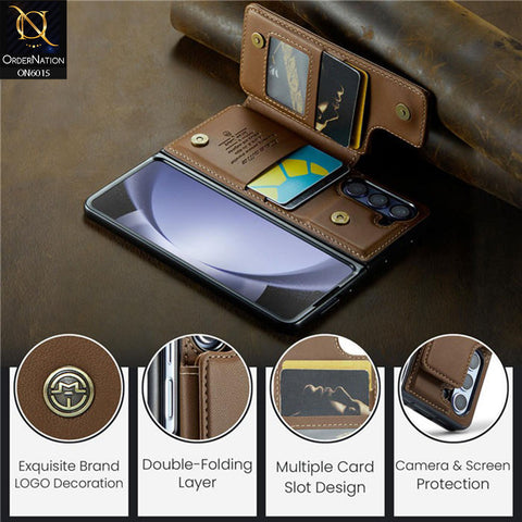 Samsung Galaxy Z Fold 5 5G Cover - Brown - CaseMe Premium Leather RFID Blocking Card Holder Case