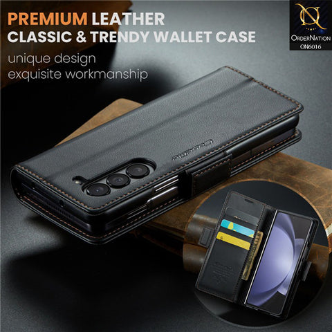 Samsung Galaxy Z Fold 5 5G Cover - Black -   CaseMe Classic Leather Wallet RFID Blocking Magnetic Buckle Flip Book Case