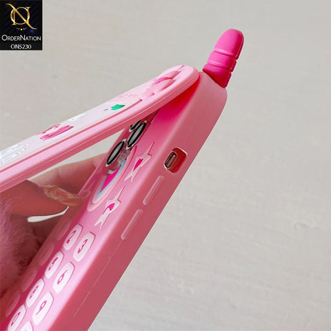 iPhone 15 Cover - Pink - Cute 3D Retro Mirror Flip Phone Style Soft Silicone Case