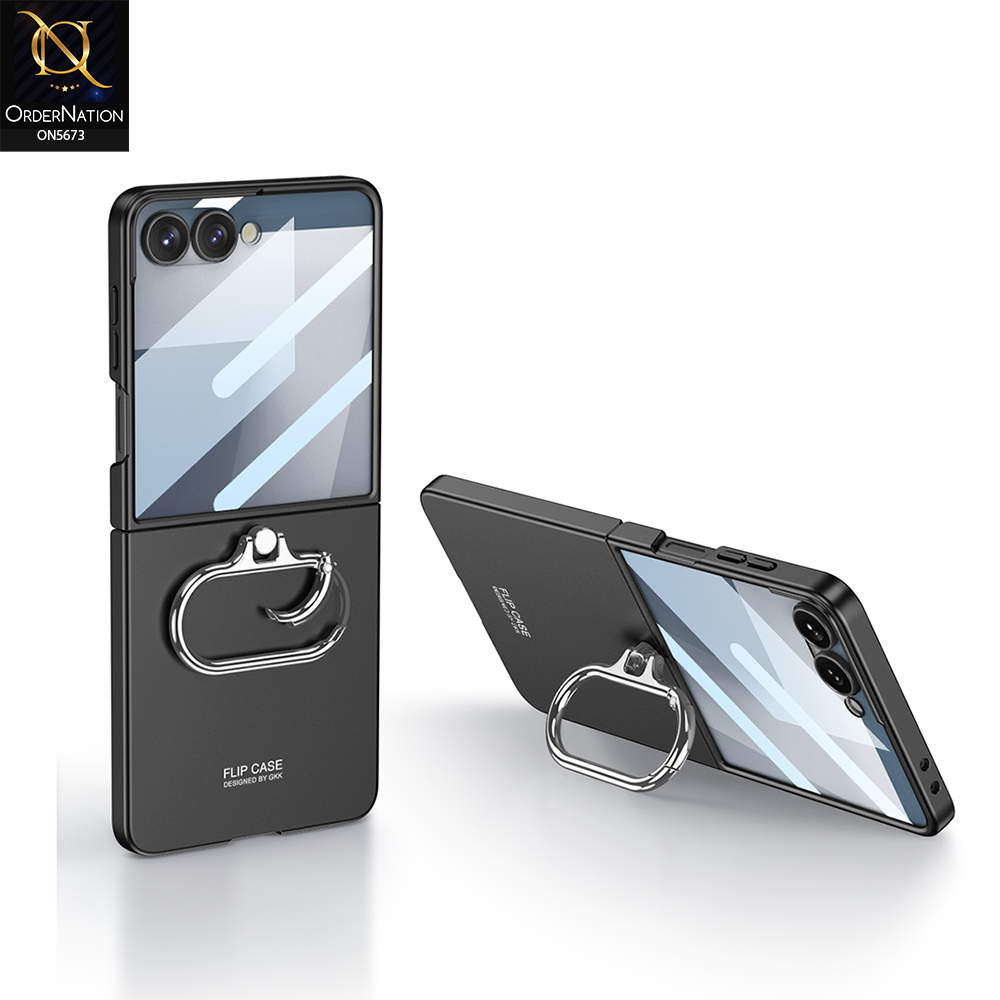 Samsung Galaxy Z Flip 7 Cover - Black - New Premium Quality Pc Shell Case With Kick Stand And Holding Options Designed By GKK