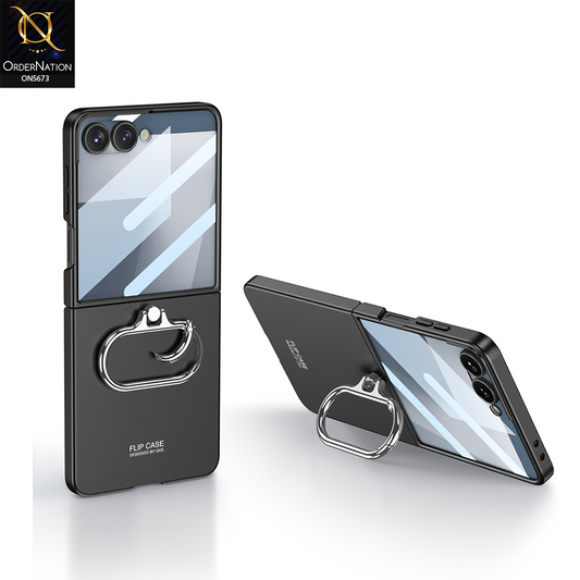 Samsung Galaxy Z Flip 7 Cover - Black - New Premium Quality Pc Shell Case With Kick Stand And Holding Options Designed By GKK