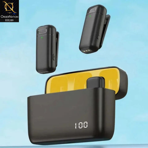 K6 Type-C Portable ANC Dual Wireless Lavalier Microphone With Charging Case - Black