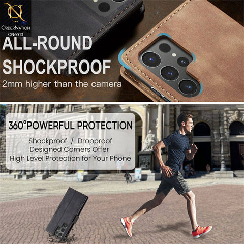 Samsung Galaxy S24 Ultra Cover - Black - CaseMe Luxury Retro Suede Leather Wallet Flip Book Case