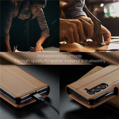 Samsung Galaxy Z Fold 5 5G Cover - Brown - CaseMe Classic Leather Wallet RFID Blocking Magnetic Buckle Flip Book Case