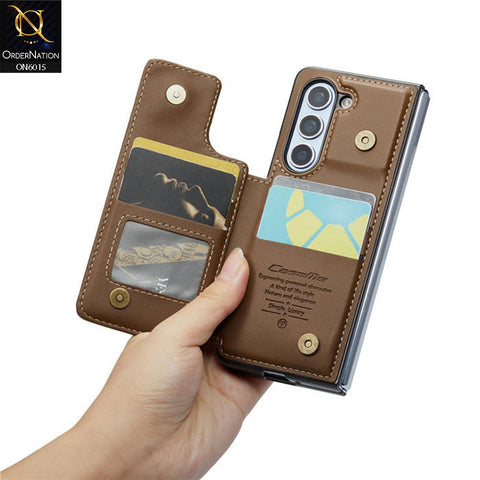 Samsung Galaxy Z Fold 5 5G Cover - Brown - CaseMe Premium Leather RFID Blocking Card Holder Case