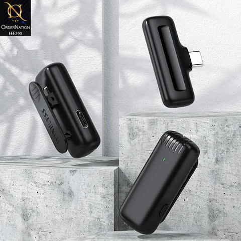 J13 Type-C Portable ANC Dual Wireless Lavalier Microphone With Charging Case - Black