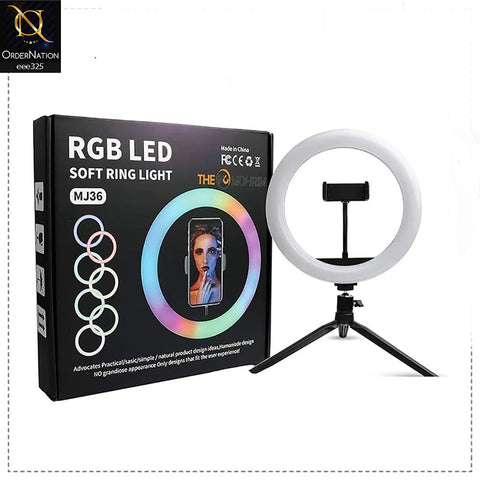 MJ36 RGB LED Soft Ring Light 36CM With Phone Holder USB Plug - Black