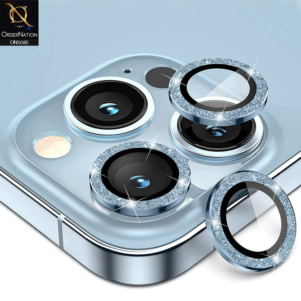 iPhone 13 Pro Max Camera Protector - Sierra Blue - Shiny Bling Glitter Camera Metal Ring Protector