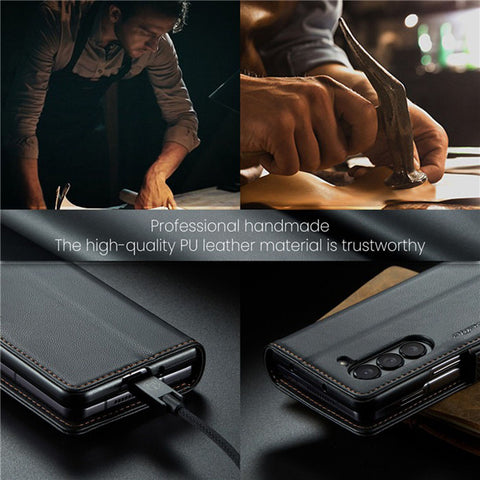 Samsung Galaxy Z Fold 5 5G Cover - Black -   CaseMe Classic Leather Wallet RFID Blocking Magnetic Buckle Flip Book Case