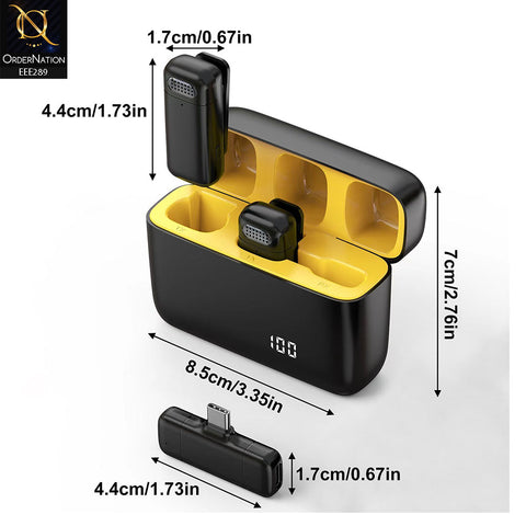 K6 Type-C Portable ANC Dual Wireless Lavalier Microphone With Charging Case - Black