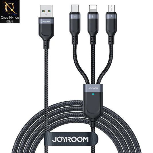 JOYROOM S-1T3018A18 Multi-Use 3.5A 1.2m USB-A to Lightning + Type-C + Micro 3-in-1 Data Cable - Black