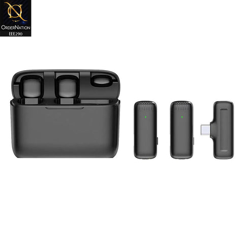 J13 Type-C Portable ANC Dual Wireless Lavalier Microphone With Charging Case - Black