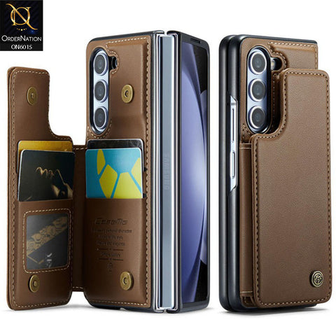 Samsung Galaxy Z Fold 5 5G Cover - Brown - CaseMe Premium Leather RFID Blocking Card Holder Case