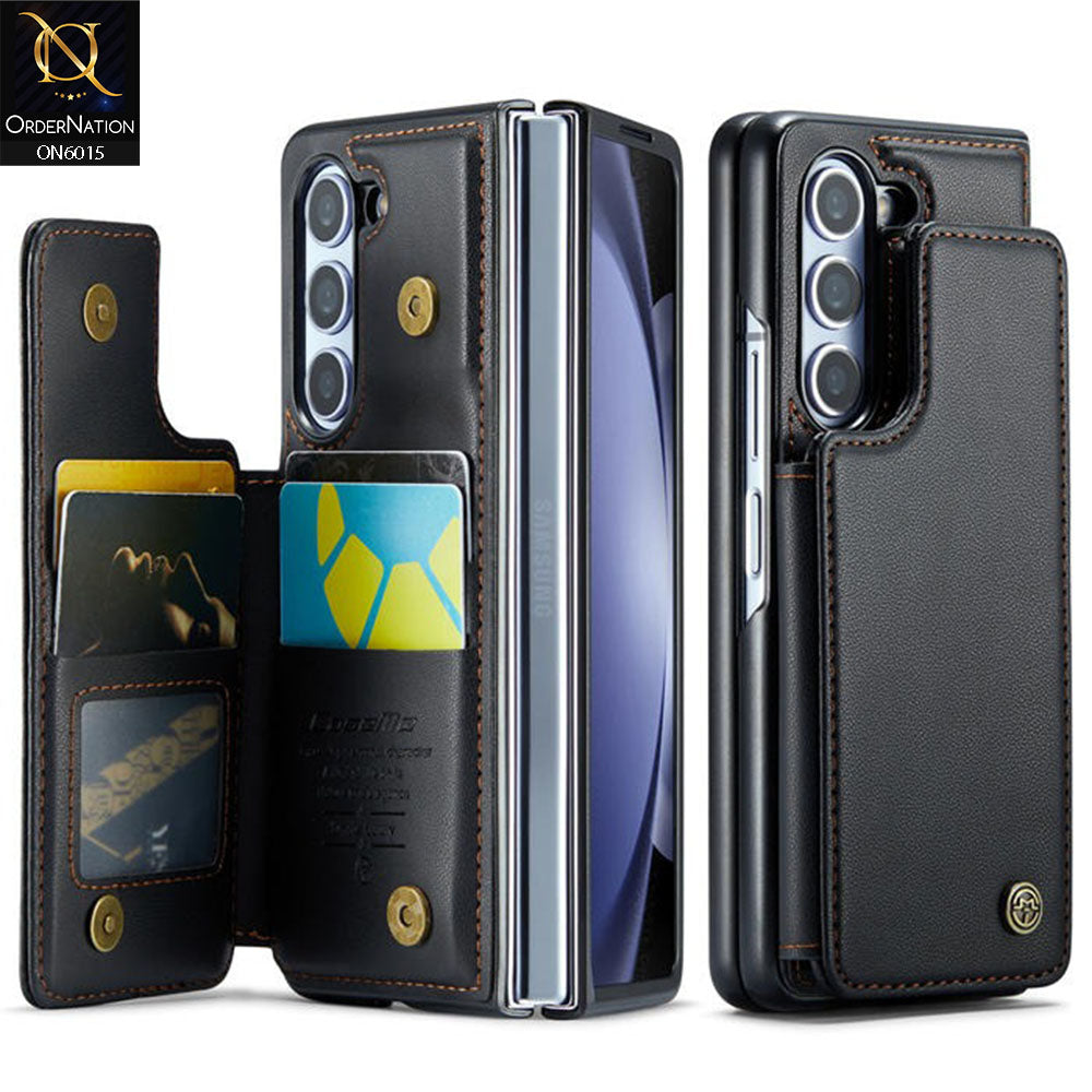 Samsung Galaxy Z Fold 5 5G Cover - Black - CaseMe Premium Leather RFID Blocking Card Holder Case