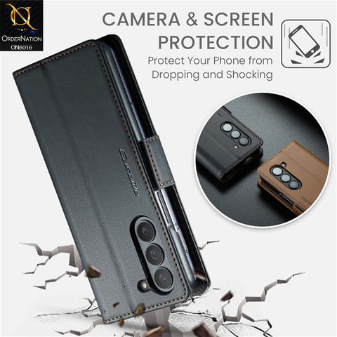 Samsung Galaxy Z Fold 5 5G Cover - Black -   CaseMe Classic Leather Wallet RFID Blocking Magnetic Buckle Flip Book Case